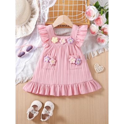 Rochita roz cu floricele crosetate aplicate mdtu113-r2