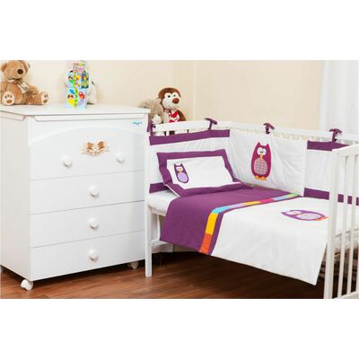 Lenjerie 3 piese pentru patut 60x120 "Bufnite brodate mov" KDE2NB200BB