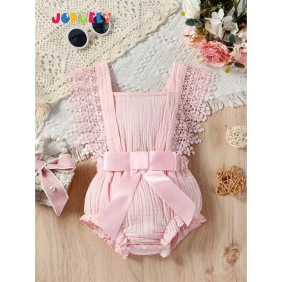 Salopeta din muselina cu dantela si funda din satin mdtu116-r1