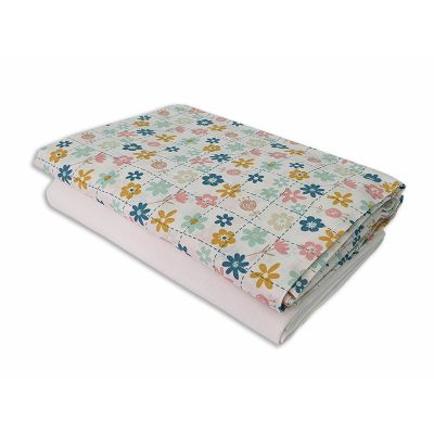 Set cearceafuri Floricele jucause, cu elastic din bumbac, 70x140 cm KDECE270140FJ