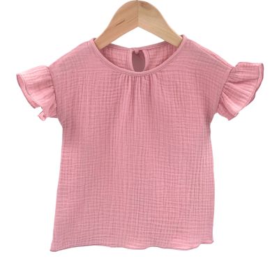 Tricou cu volanase la maneci pentru copii, din muselina, Blushing Pink , 18-24 luni KDETMV1824RR