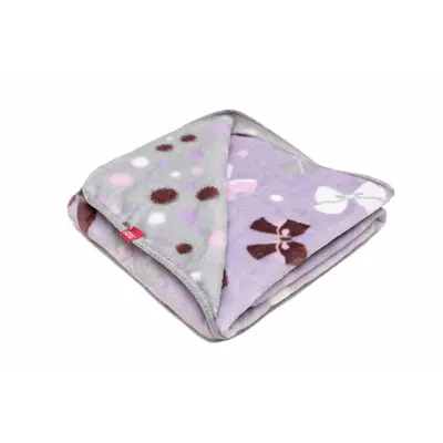 Paturica pufoasa de plus, 2 fete, mov cu fundite, gri cu buline, 75x75 cm KDEPP2MG7575