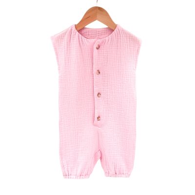 Salopeta scurta de vara pentru copii, din muselina, Magic Pink, 12-24 luni KDESVM1224MPINK