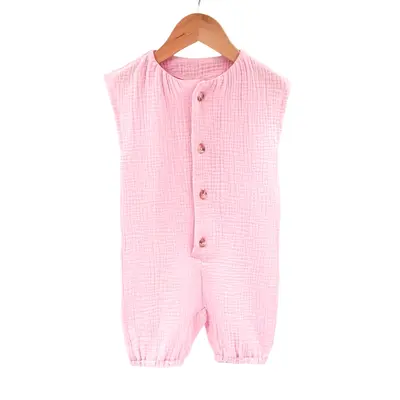 Salopeta scurta de vara pentru copii, din muselina, Magic Pink, 6-12 luni KDESVM612MPINK