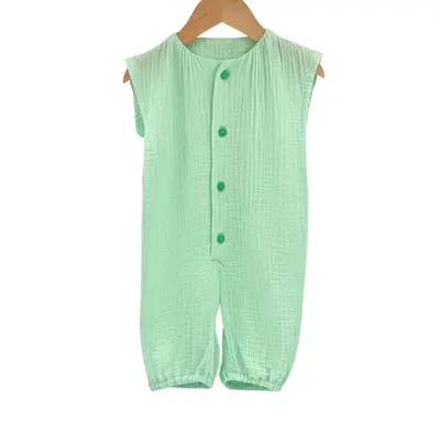 Salopeta scurta de vara pentru copii, din muselina, Minty, 6-12 luni KDESVM612MINT