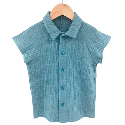 Camasa cu nasturi de vara pentru copii, din muselina, Cold Ice, 110-116 cm (5-6 ani) KDECNVCM56COLDICE