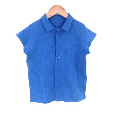 Camasa cu nasturi de vara pentru copii, din muselina, Deep Blue, 116-122 cm (6-7 ani) KDECNVCM67DBLUE