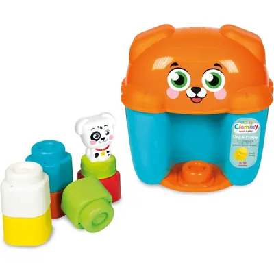 Clementoni - Jucarie educationala Soft Clemmy cos Catelus cu cuburi de constructie moi si lavabile ARTCL17769