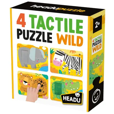 Headu - 4 Puzzleuri tactile animale din salbaticie cu piese mari pentru copiii de peste 2 ani ARTHE59070