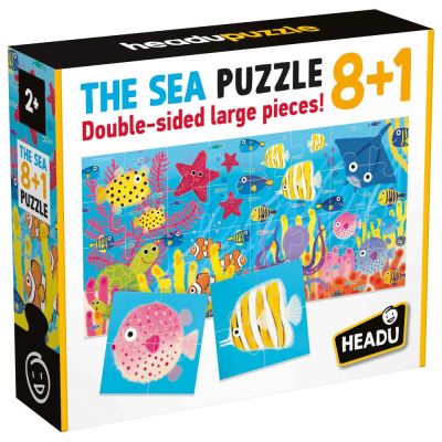 Headu - 8+1 Puzzle Animale Marine cu piese mari imprimate pe ambele fete ARTHE59759
