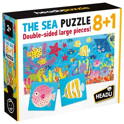 Headu - 8+1 Puzzle Animale Marine cu piese mari imprimate pe ambele fete ARTHE59759