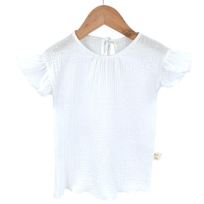 Tricou cu volanase la maneci pentru copii, din muselina, Pearl, 3-4 ani KDETMV34PEARL
