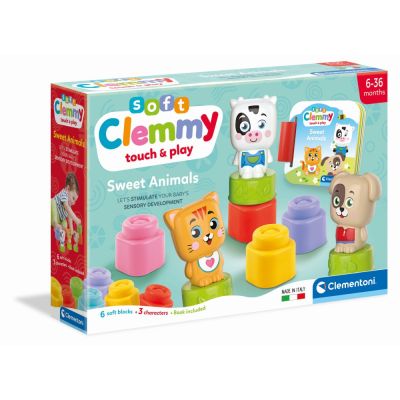Clementoni - Set de joaca educational Soft Clemmy cu animalute 6 cuburi moi si carticica ARTCL17849