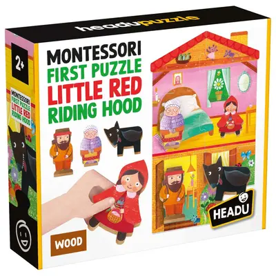 Headu - Montessori primul meu puzzle Scufita Rosie ce include 4 forme din lemn ARTHE59094