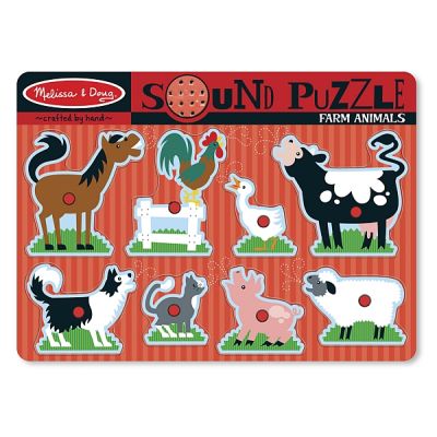 Puzzle de lemn cu sunete animale de la ferma melissa and doug - okemd0726