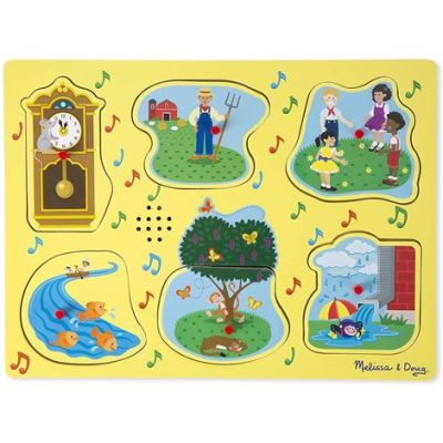 Puzzle de lemn cu sunete cantecele copilariei melissa & doug - okemd0735