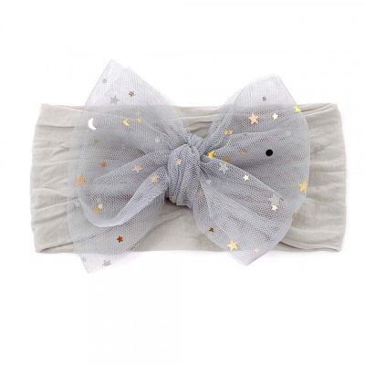 Bentita gri lata cu fundita din tulle cu stelute aplicata mdx-220102-2-r20