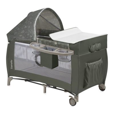 Patut pliant, Lionelo, Sven Plus, 120x60 cm, Cu doua nivele, Cu arcada jucarii, masuta de infasat, vibratii, melodii, conform cu standardele europeane de securitate EN716 si EN12221, Bej Olive BYNLO-SVEN_PLUS_BEIGE_OLIVE