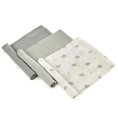 Set 3 scutece, Jane, Din muselina de bambus, Hipoalergenice, 80 x 80 cm, Botanic BYN8420421089163