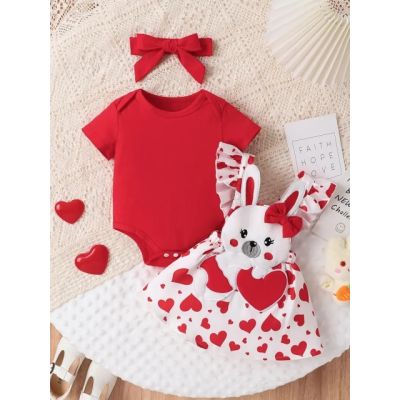 Set sarafan alb cu inimioare si body rosu mdtu126-r2