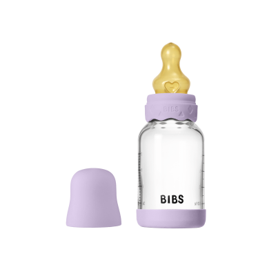 Bibs - set complet biberon boheme din sticla anticolici cu tetina din latex, flux lent, 120 ml, violet sky bbb50192291