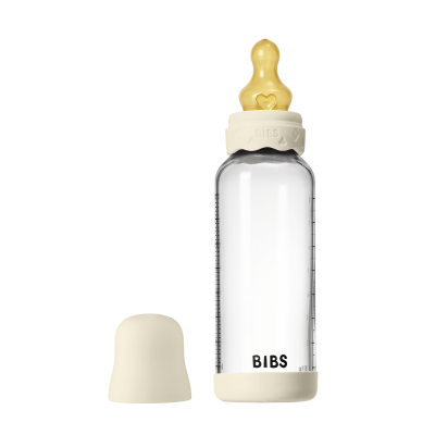 Bibs - set complet biberon boheme din sticla anticolici cu tetina din latex, flux mediu, 240 ml, ivory bbb50202216