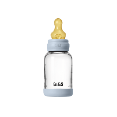 Bibs - set complet biberon din sticla anticolici cu tetina din latex, flux lent, 120 ml, baby blue bbb5019231