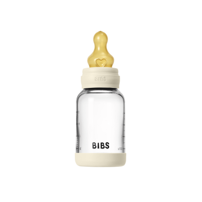 Bibs - set complet biberon din sticla anticolici cu tetina din latex, flux lent, 120 ml, ivory bbb5019216