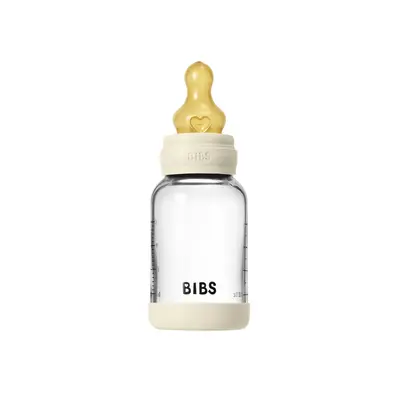 Bibs - set complet biberon din sticla anticolici cu tetina din latex, flux lent, 120 ml, ivory bbb5019216