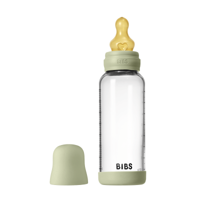Bibs - set complet biberon din sticla anticolici cu tetina din latex, flux mediu, 240 ml, sage bbb5020250