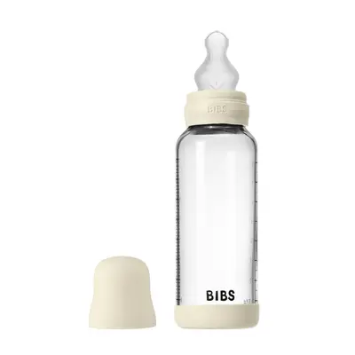 Bibs - set complet biberon din sticla anticolici cu tetina din silicon, flux mediu, 240 ml, ivory bbb50201216