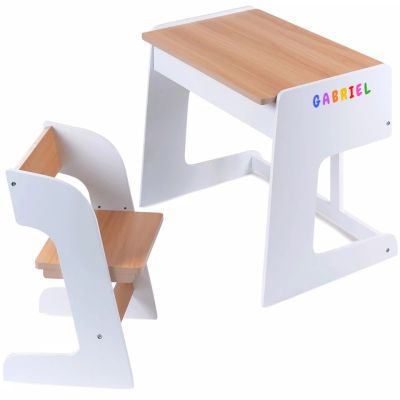 Birou pentru copii Reglabil, din MDF, cu Scaunel reglabil, Spatiu de depozitare, Utilizari multiple, Alb SPTBSCREG0