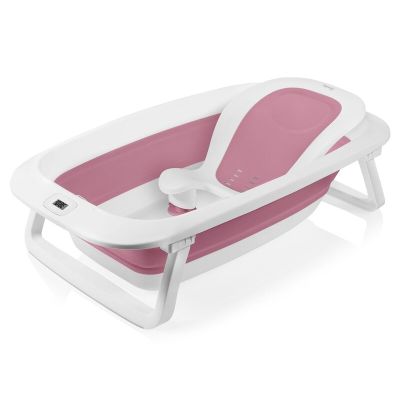 Cadita pliabila, Lionelo, Bubble, Suport anatomic si dop incluse, Cu termometru, Capacitate 50 l, 85 x 50 cm, Roz BYNLOC-BABY_BUBBLE_PINK_MAGNOLIA