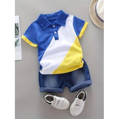 Costumas de vara pentru baietei cu tricou tip polo mdtu133-r2
