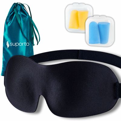 Masca de dormit Suporto 3D cu saculet Verde Smarald, masca de somn premium, reglabila, blochează lumina în totalitate, cu 2 seturi de dopuri de SPTMASC1BLUE