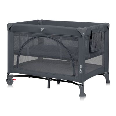 Patut pliant, Lionelo, Laura, 102 x 74 cm, Cu doua nivele, Functie de tarc, Cu roti, Include salteluta si geanta de transport, Pereti din plasa, Deschidere laterala, Pana la 15 kg, 0 luni +, Gri BYNLO-LAURA_GREY_CONCRETE
