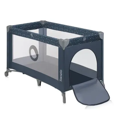Patut pliant, Lionelo, Stefi, Cu un nivel, Cu intrare laterala cu fermoar, 2 roti, 120x60 cm, Conform cu standardul european de securitate EN 716, Albastru BYNLO-STEFI_BLUE_GREY