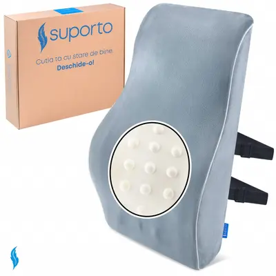 Perna Lombara Completa pentru scaun de birou sau autovehicule mari, Suport lombar ortopedic pentru postura si dureri de spate, Suporto, Gri SPTPL2GRI