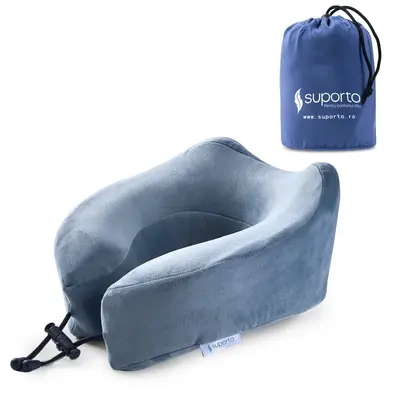Perna de calatorie Arcuită cu suport inalt, din spuma cu memorie, Suporto Travel Gri SPTPCAG000