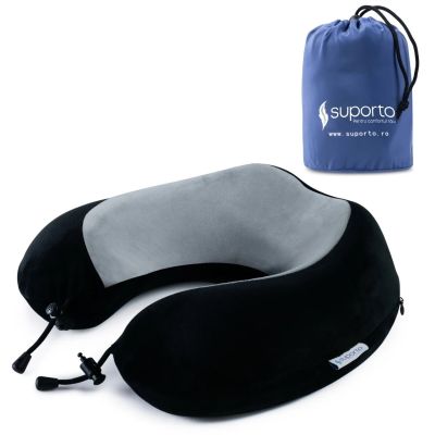 Perna de calatorie din spuma cu memorie, Suporto Travel NEO, ortopedica, Gri cu Negru SPTPCANG00