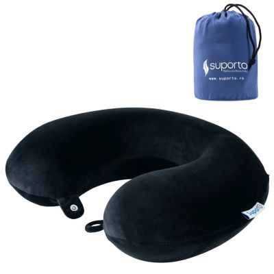 Perna pentru gat si avion Suporto Travel Clasica, din spuma cu memorie, Neagra SPTPCAN000