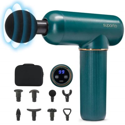 Pistol Masaj Profesional, Aparat de tip Massage Gun cu Percutii pentru Relaxare si Tonifiere Musculara, Verde SPTMGISG02