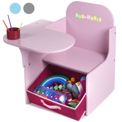 Set Masuta Cu Scaun Incorporat pentru Copii, 3 In 1, Din Lemn Mdf, Varsta 3-6 ani Roz SPTMLCSDR00
