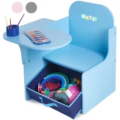 Set Masuta Cu Scaun Incorporat pentru Copii 3 In 1, Din Lemn Mdf, Varsta 3-6 ani Albastru SPTMLCSDA00