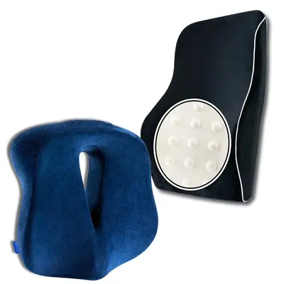 Set Perna de Sezut Coccis suport si Perna Lombara Completa, Suporto Confort Complet, Pentru scaun de birou sau masina, Negru / Albastru SPTSETPSE5PL2N