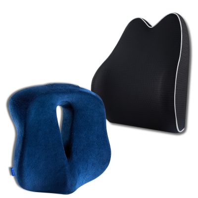 Set Perna de Sezut Coccis suport si Perna Lombara Confort, Suporto Confort Complet, Pentru scaun de birou sau masina, Negru / Albastru SPTSETPSE5PL3