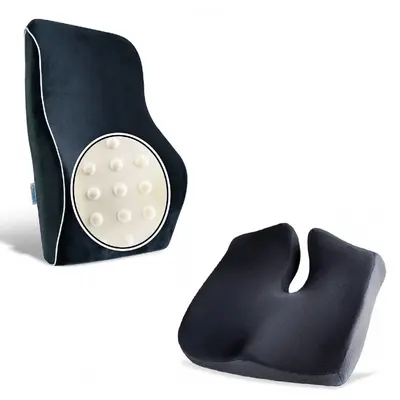 Set Perna de Sezut si Perna Lombara Inalta, Suporto Confort Complet, Negru, Pentru scaun de birou sau masina SPTSETPSE3PL2N