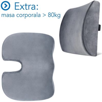 Set Perne Ortopedice Fermitate Extra - Pentru masa corporala peste 80 KG | Perna lombara si Perna sezut Suporto®️ Coccis din spuma cu memorie| SPTSETPSEL1GE0