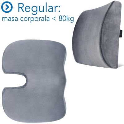 Set Perne Ortopedice Fermitate Regular - Pentru masa corporala sub 80 KG | Perna lombara si Perna sezut Suporto®️ Coccis din spuma cu memorie| SPTSETPSEL1GR0