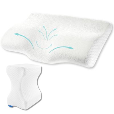 Set perna cu suport cervical din spuma cu memorie pentru copii 12-16 ani, perna pentru genunchi Suporto®️ 50x30, cu perforatii SPTSETPDCACGE